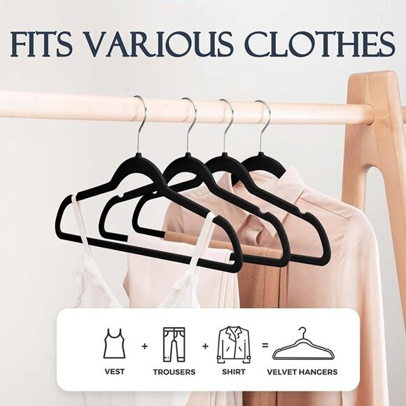 NEW  60 Pack Black Velvet Hangers , Non Slip Clothes Felt Hanger Heavy Duty - Picture 1 of 8